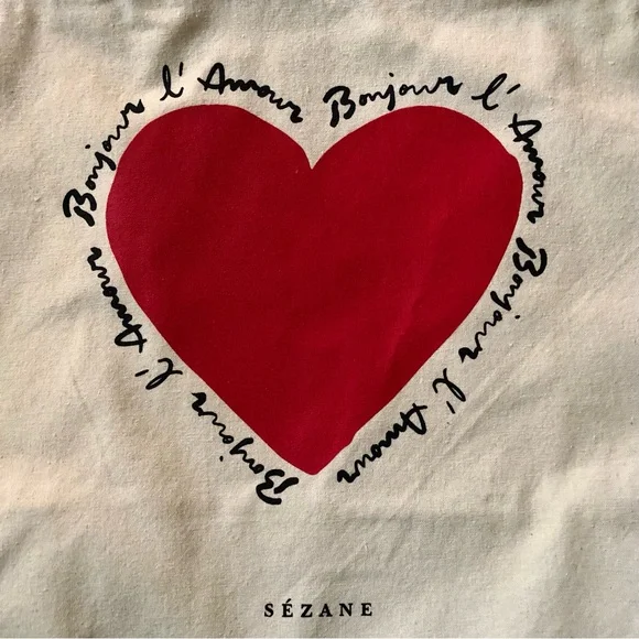 Sezane Heart Tote Bag Red and Cream NWT - Picture 4 of 7